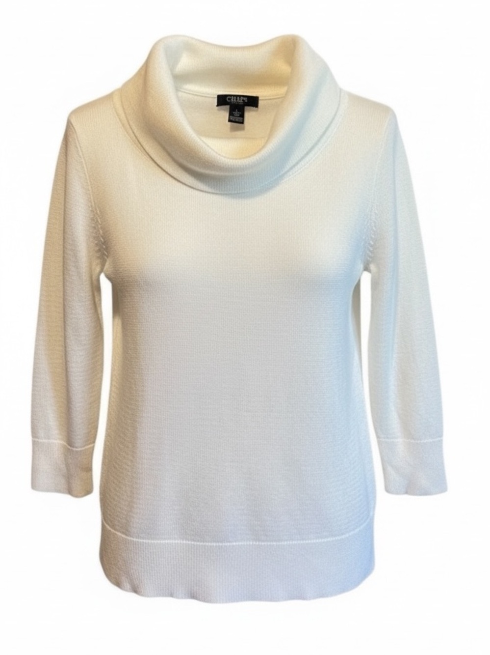 Chaps Cowl Neck Sweater White Knit Lightweight Large